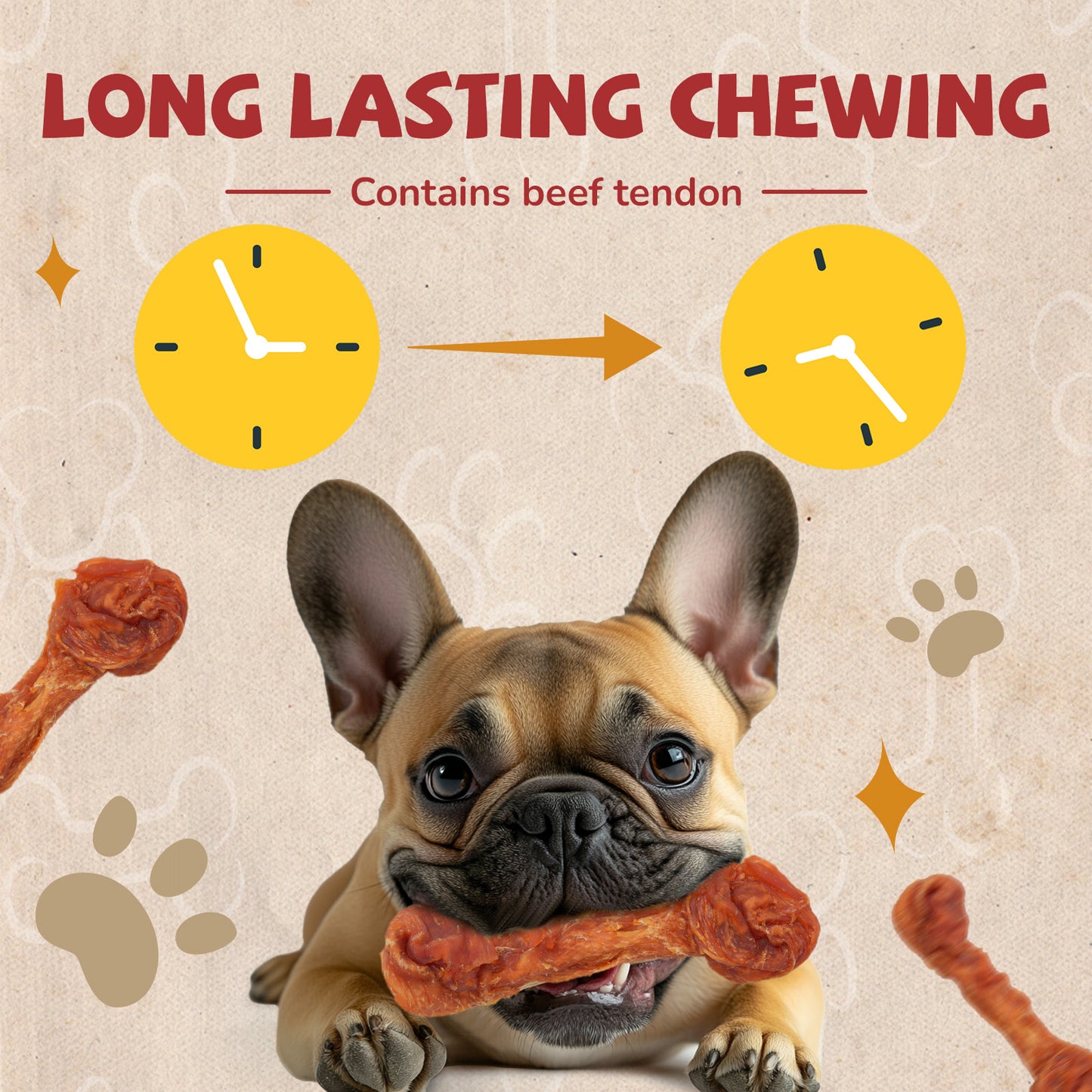 Turkey Jerky Dog Treats, High Protein Turkey Breast Chews, Natural Healthy Dog Bones, Long-Lasting Bone Treats for Large Dogs, Low Cholesterol Snacks w/Beef Tendon (36g/Stick, 2 Sticks)