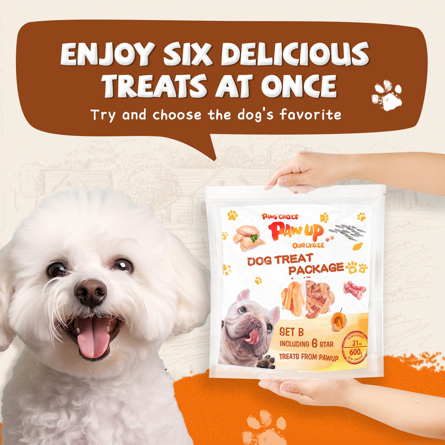 PAWUP Dog Treats Variety Package, Set of 6 Kinds of Treats, 21oz