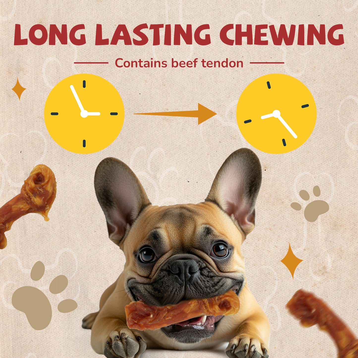 Turkey Jerky Dog Treats, High Protein Turkey Breast Chews, Natural Healthy Dog Bones, Long-Lasting Bone Treats for Large Dogs, Low Cholesterol Snacks w/Beef Tendon (13g/Stick, 6 Sticks)