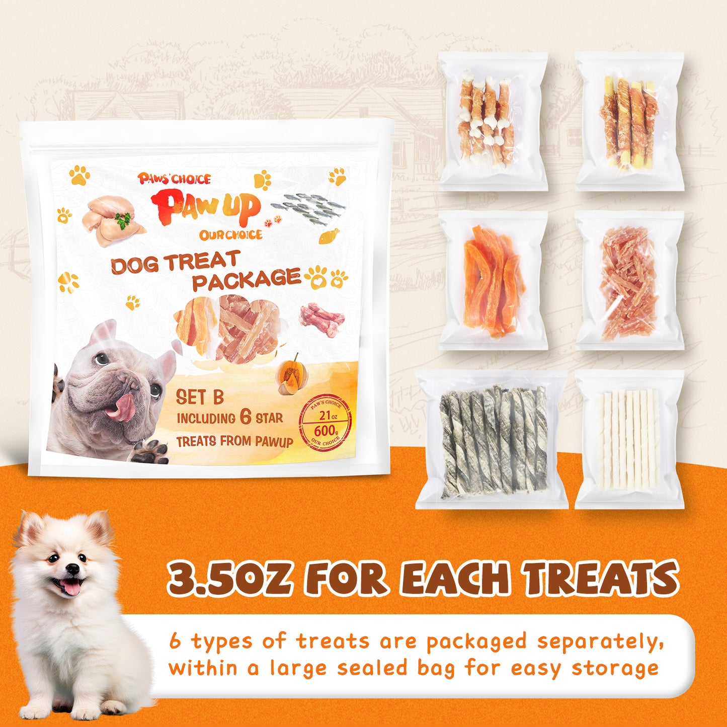 PAWUP Dog Treats Variety Package, Set of 6 Kinds of Treats, 21oz