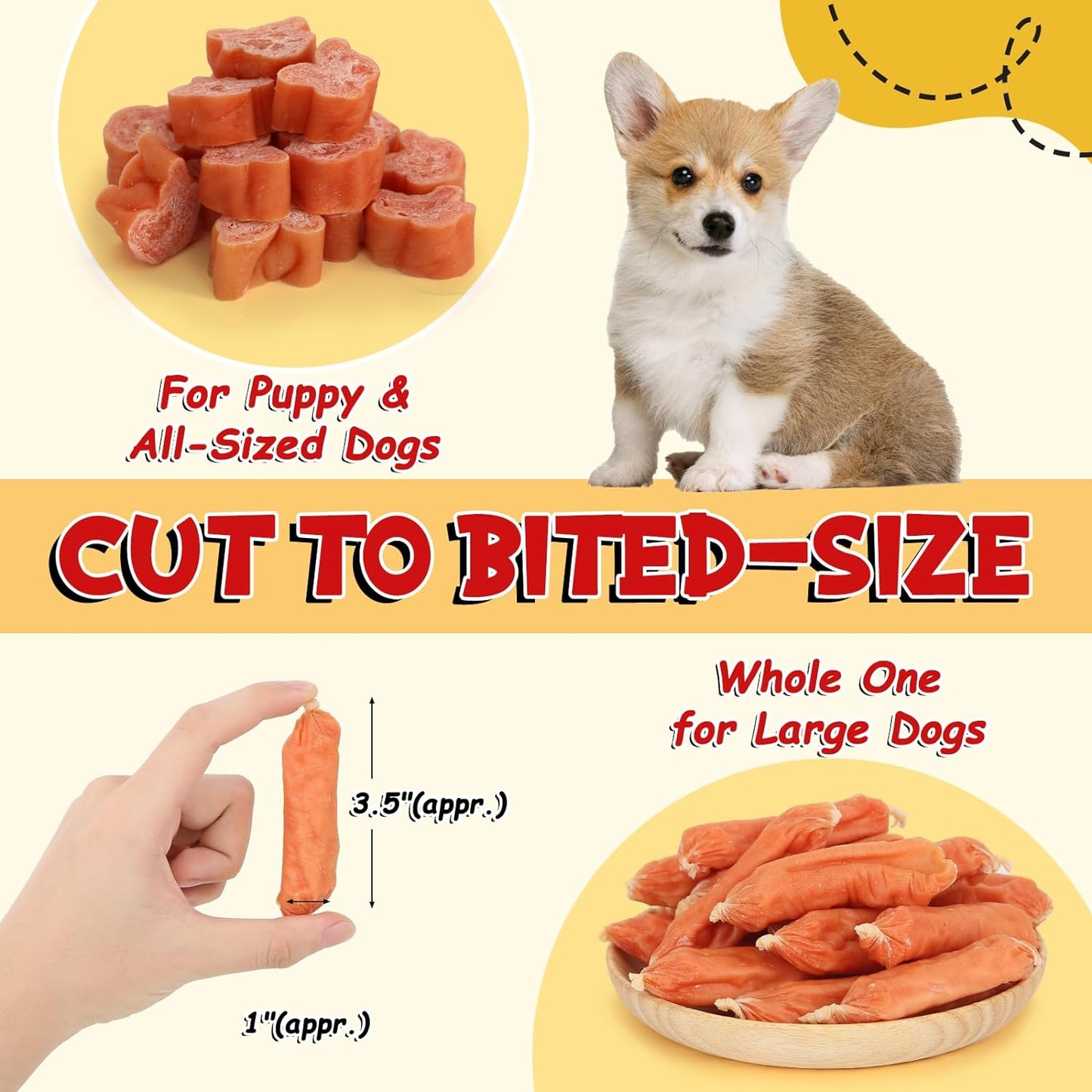 PAWUP Dog Treats Chicken Sausage for Dogs, Fresh Chicken, 12.5oz/355g, 1% Taurine Addded, Rawhide Free, Traning&Rewards Dog Snacks, Large Chicken Sausage