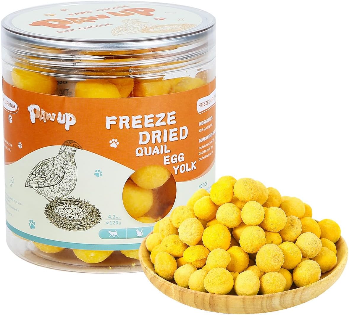 Freeze Dried Quail Egg Yolk Pet Treats, Freeze-Dried Pet Food for Dogs, Cats, Pure Fresh Ingredient, 4.2 oz, Rawhide Free, Gluten&Grain Free