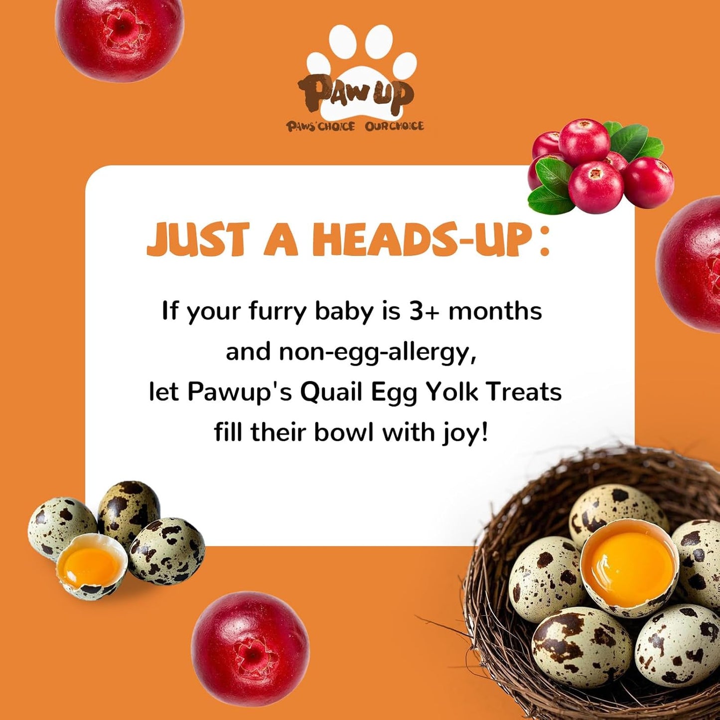 Freeze Dried Cat & Dog Treats, Natural Quail Egg Yolk, Rich in Antioxidants Cranberry Added, High-Protein Pet Snacks for Coat & Urinary Health, 3.5 oz