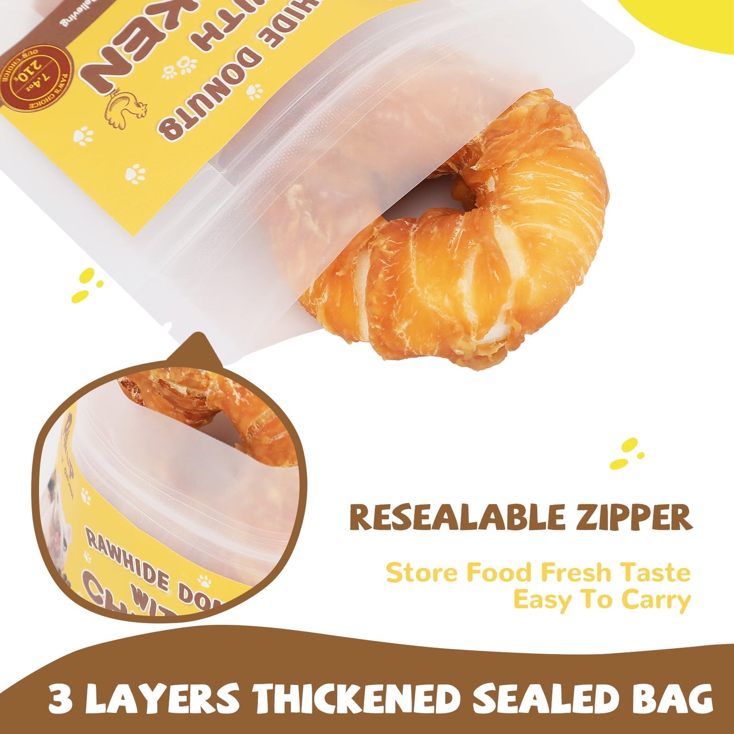 PAWUP Chicken Wrapped Rawhide Donuts Dog Treat, Long Lasting Rawhide Chew Snack for Medium Large Dogs, 7.4oz