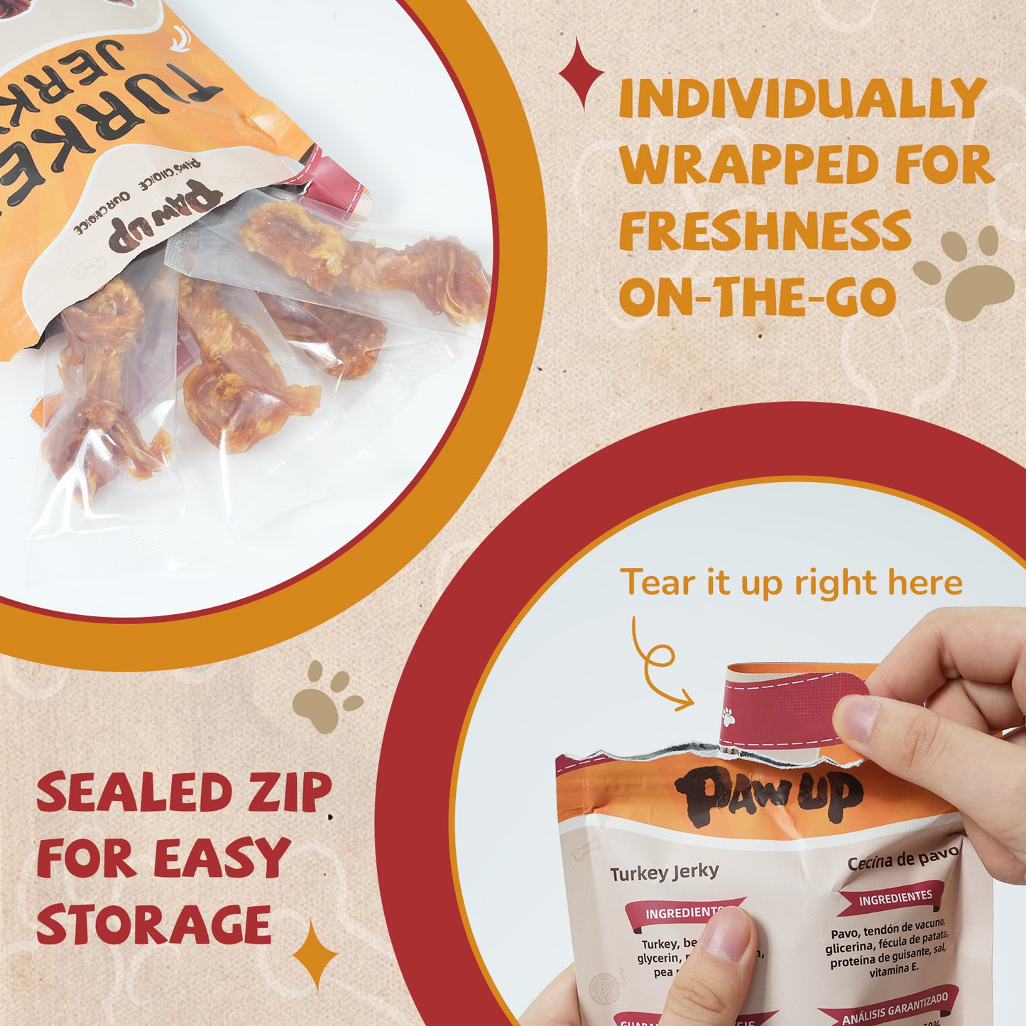 Turkey Jerky Dog Treats, High Protein Turkey Breast Chews, Natural Healthy Dog Bones, Long-Lasting Bone Treats for Large Dogs, Low Cholesterol Snacks w/Beef Tendon (13g/Stick, 6 Sticks)