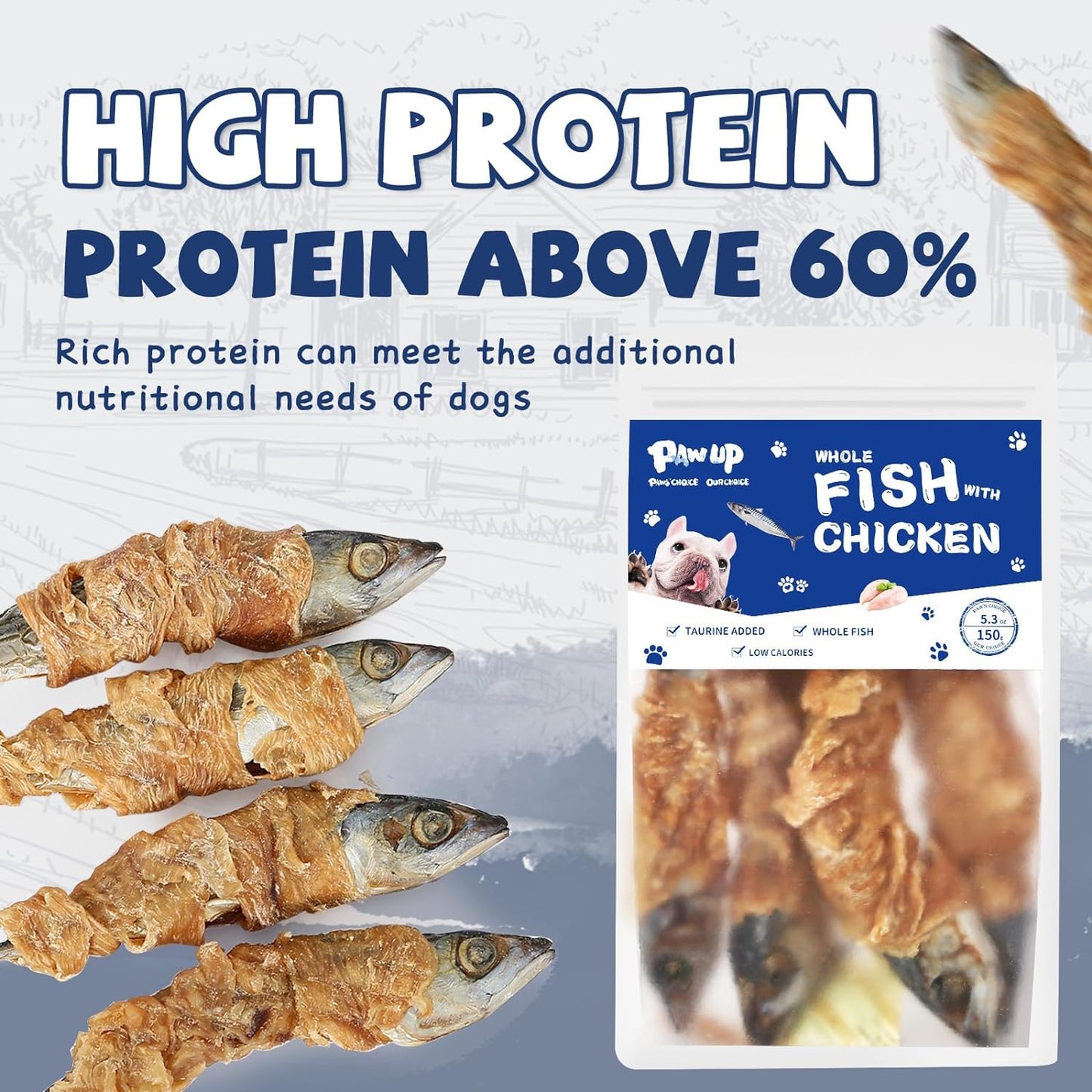 PAWUP Chicken Wrapped Whole Fish, 4Pcs per Pack, 5.3oz
