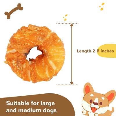 Chicken Wrapped Rawhide Donut Dog Treats, Long-Lasting Chews for Medium & Large Dogs, 7.4 oz - Pawup