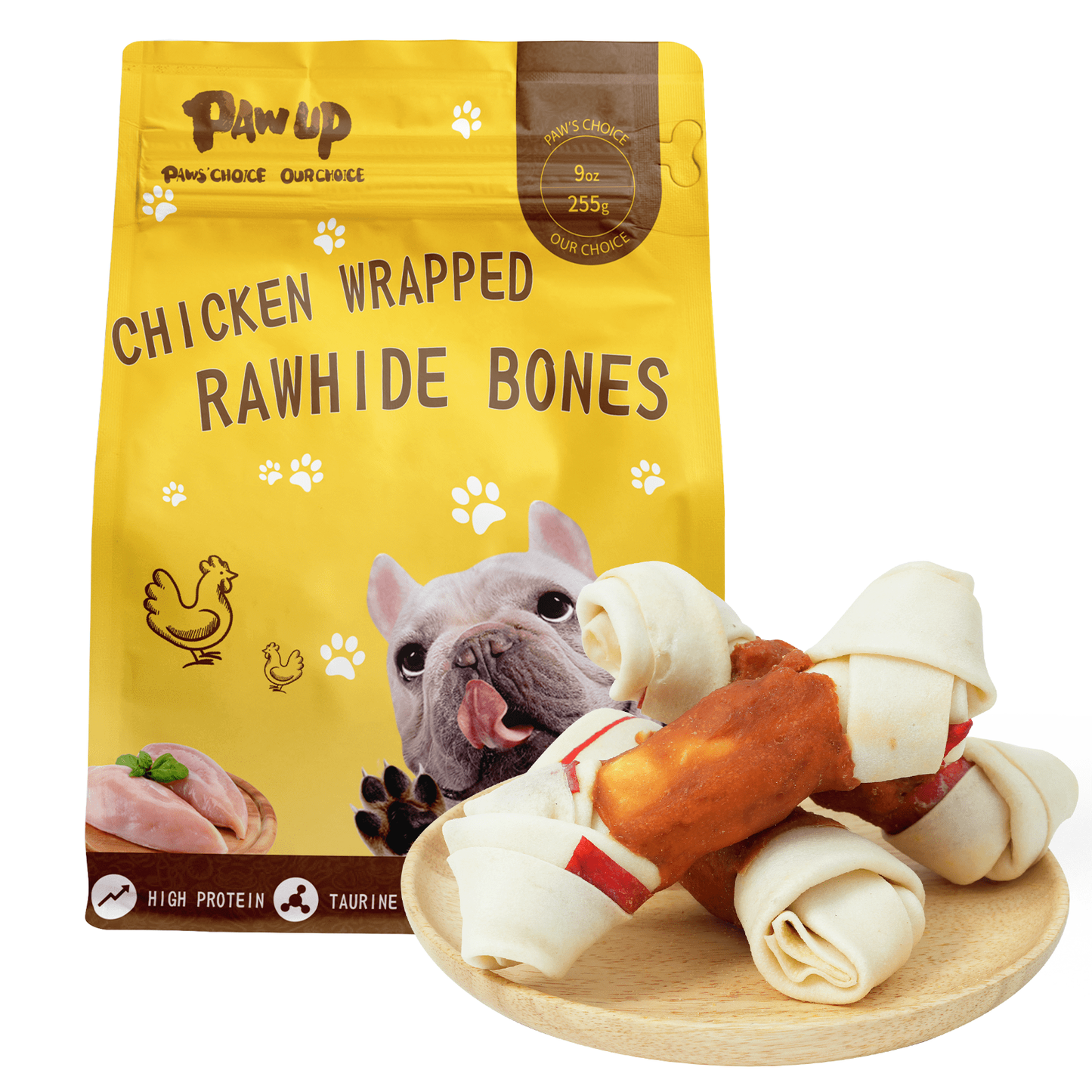 PAWUP Dog Treats Rawhide Bones with Chicken, Long-Lasting Chews for Dogs,6.5 Inch Dog Bones Supporting Dental Health and Stress Relief, 9 oz Bag