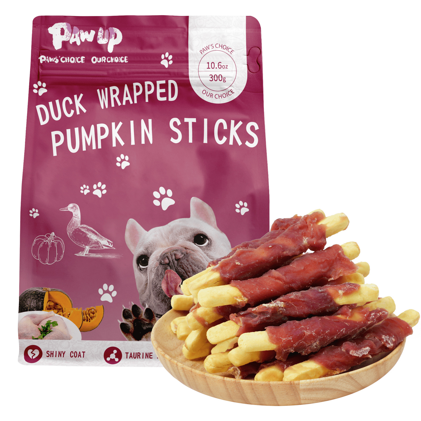 PAWUP Dog Treats Duck Wrapped Pumpkin Sticks, Rawhide-Free Chew Snacks with Taurine Added, Perfect for Training Rewards, Digestive Support, and Promoting Healthy Coat, 10.6oz