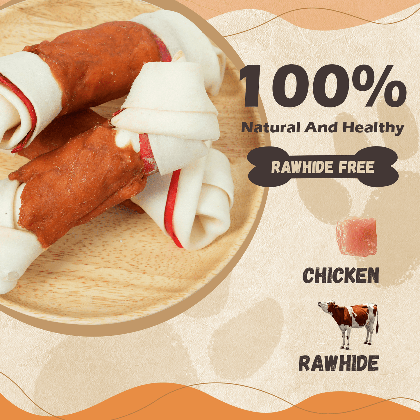 PAWUP Dog Treats Rawhide Bones with Chicken, Long-Lasting Chews for Dogs,6.5 Inch Dog Bones Supporting Dental Health and Stress Relief, 9 oz Bag