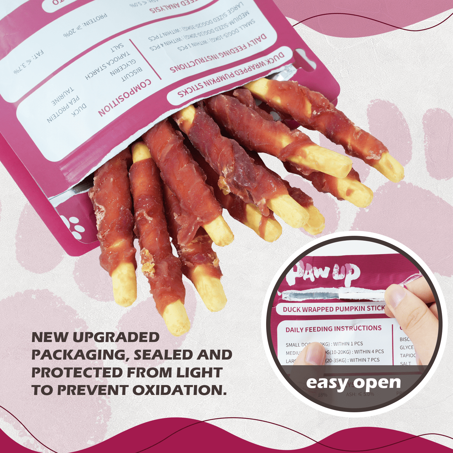PAWUP Dog Treats Duck Wrapped Pumpkin Sticks, Rawhide-Free Chew Snacks with Taurine Added, Perfect for Training Rewards, Digestive Support, and Promoting Healthy Coat, 10.6oz