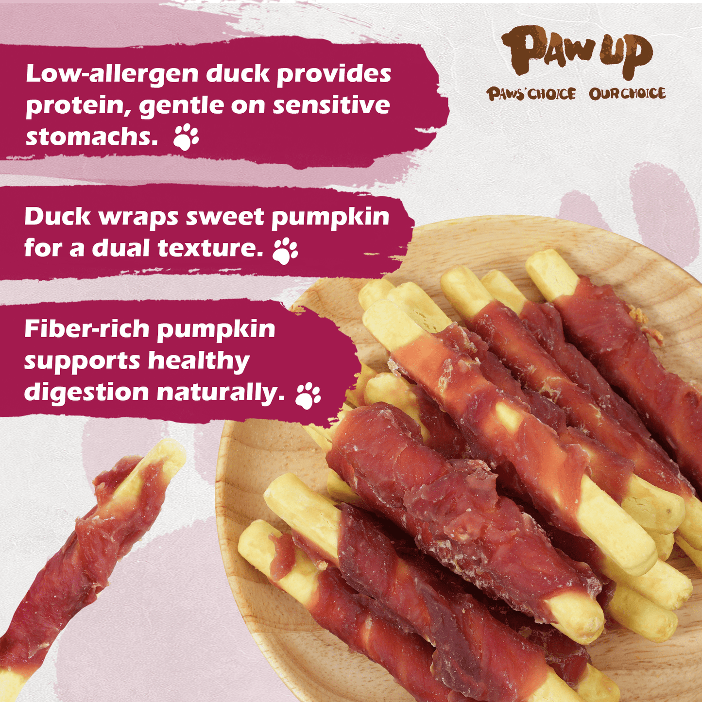 PAWUP Dog Treats Duck Wrapped Pumpkin Sticks, Rawhide-Free Chew Snacks with Taurine Added, Perfect for Training Rewards, Digestive Support, and Promoting Healthy Coat, 10.6oz