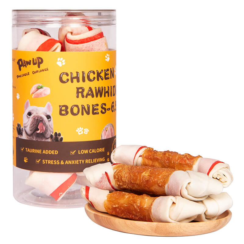PAWUP Chicken Wrapped Rawhide Dog Treats Bones, 10.5 oz