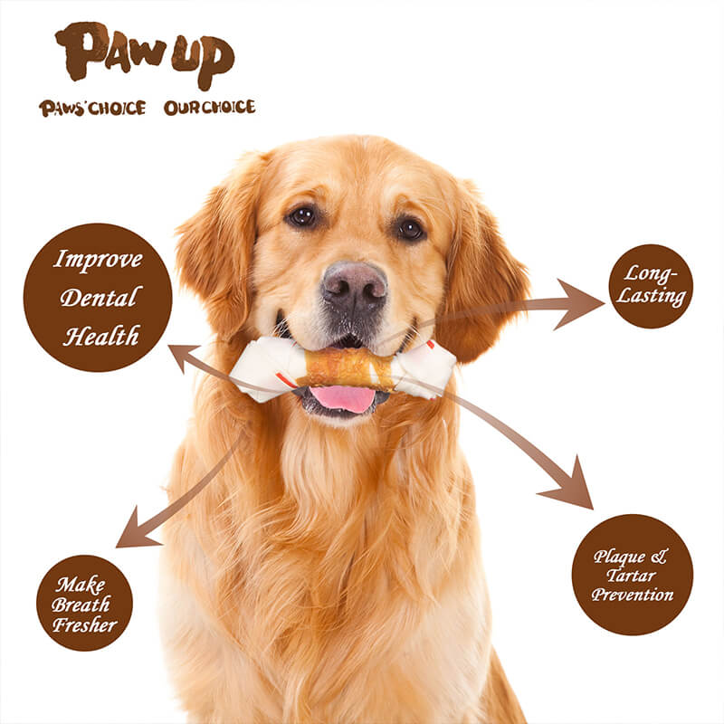 PAWUP Chicken Wrapped Rawhide Dog Treats Bones, 10.5 oz