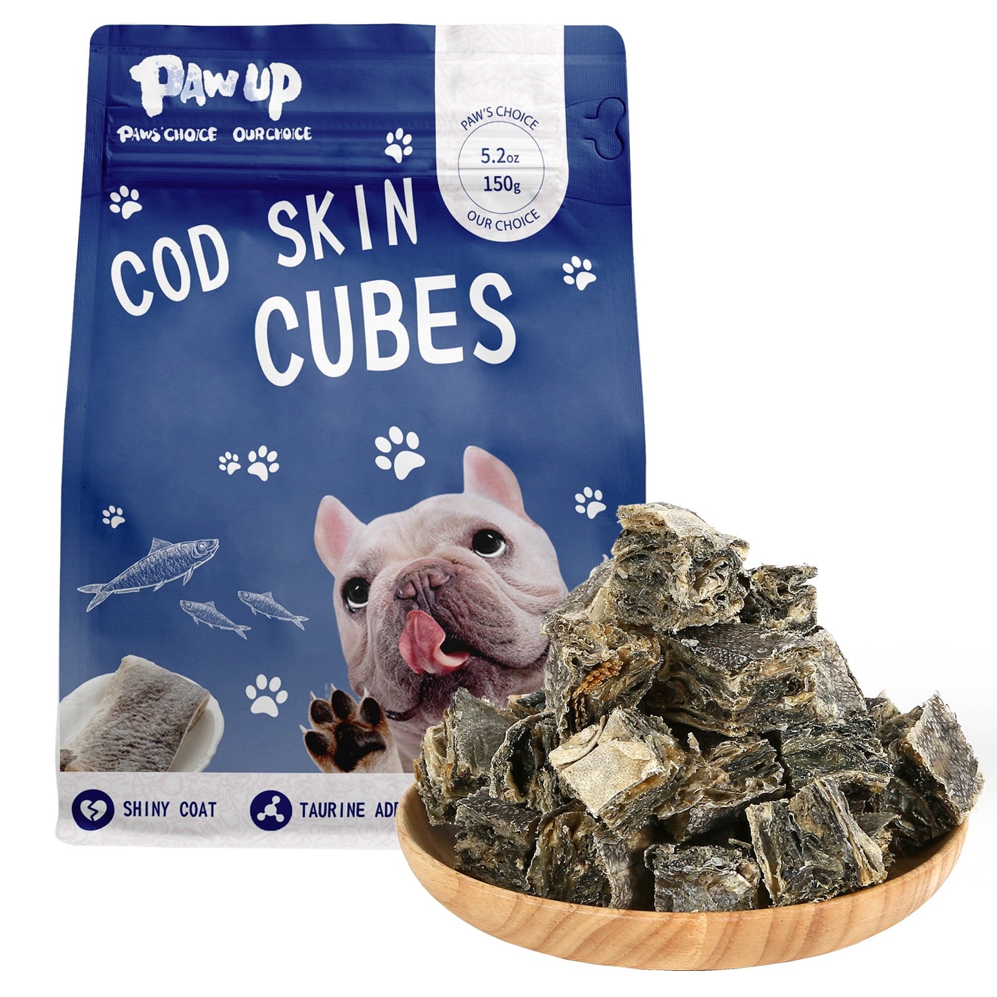 PAWUP Cod Skin Cubes Dog Treat, Fish Skins Bites, One-Ingredient Chew for Small Medium Large Dogs, Rich in Omega3 Grain Free, 5.2 oz