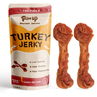 Turkey Jerky Dog Treats, High Protein Turkey Breast Chews, Natural Healthy Dog Bones, Long-Lasting Bone Treats for Large Dogs, Low Cholesterol Snacks w/Beef Tendon (36g/Stick, 2 Sticks)