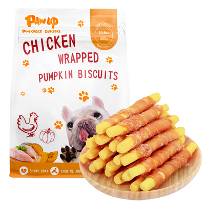 PAWUP Dog Treats Chicken Wrapped Pumpkin Sticks, Taurine Added, Rawhide FREE, Training Rewards Chew Snack for Dogs, 10.4oz