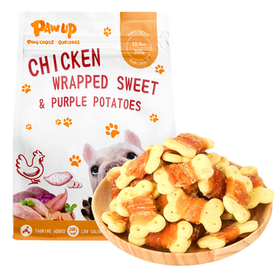 PAWUP Dog Treats Chicken Wrapped Pumpkin Biscuits, Grain and Gluten Free, w/Taurine Low Fat Healthy Chewy Training Treats, 10.6oz