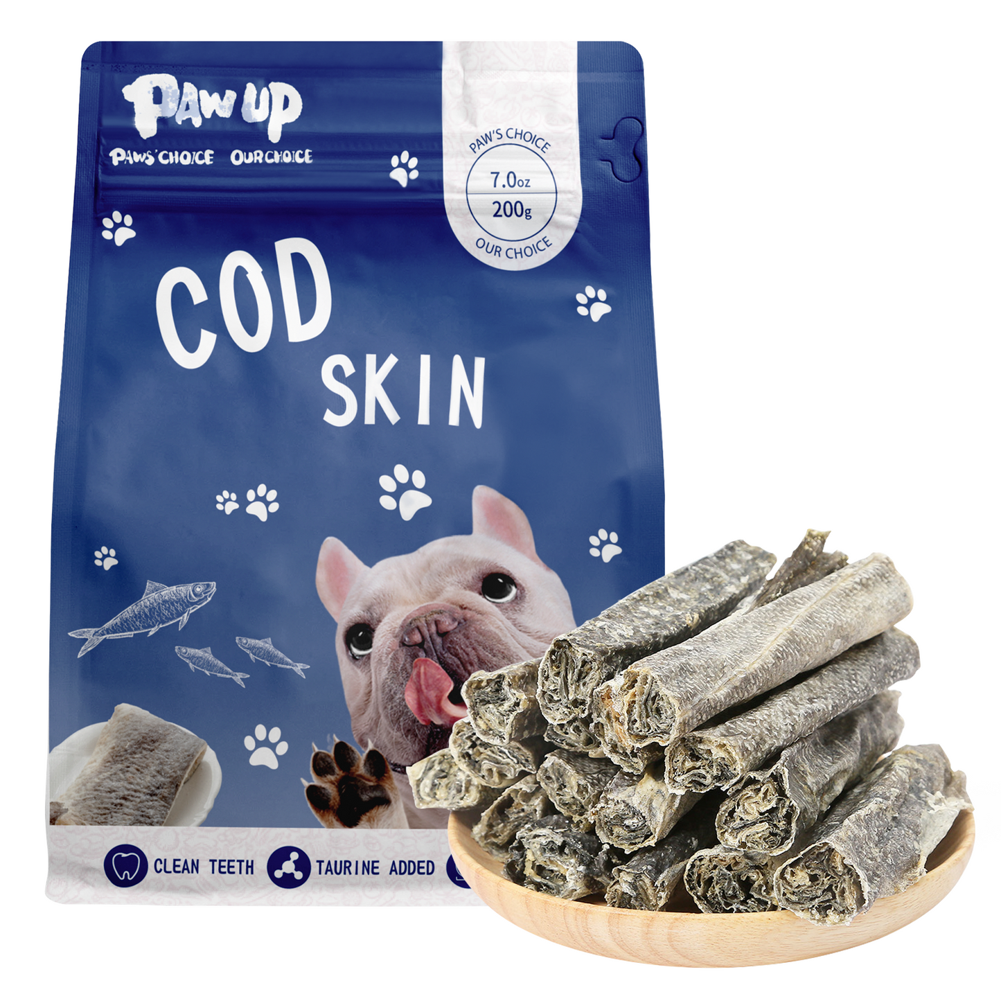 PAWUP Cod Skin Dog Treat, Fish Skins Rolls, Rawhide Free Single Ingredient Natural Dog Chews, 7oz