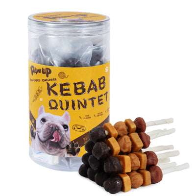 Kebob Quintet Dog Treats, Kabobs for Dogs, High Protein Dog Chews, Made with Chicken, Duck, Chicken Liver, Turkey & Sweet Potato, Rawhide Sticks for Dogs, 12 Count