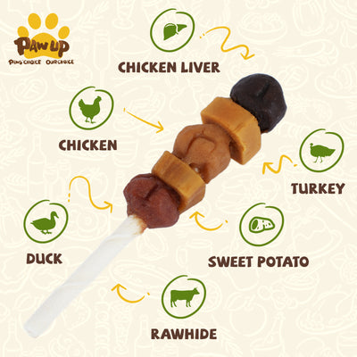 Kebob Quintet Dog Treats, Kabobs for Dogs, High Protein Dog Chews, Made with Chicken, Duck, Chicken Liver, Turkey & Sweet Potato, Rawhide Sticks for Dogs, 12 Count