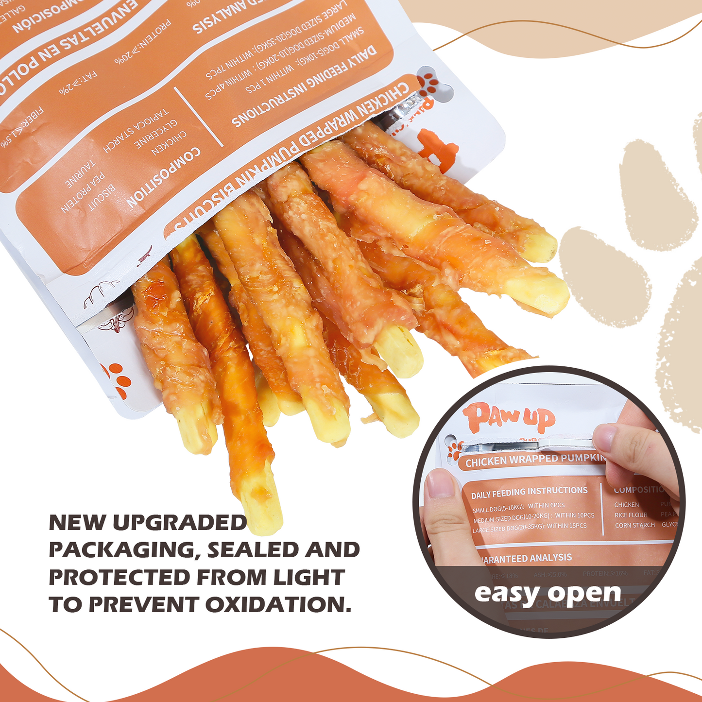 PAWUP Dog Treats Chicken Wrapped Pumpkin Sticks, Taurine Added, Rawhide FREE, Training Rewards Chew Snack for Dogs, 10.4oz