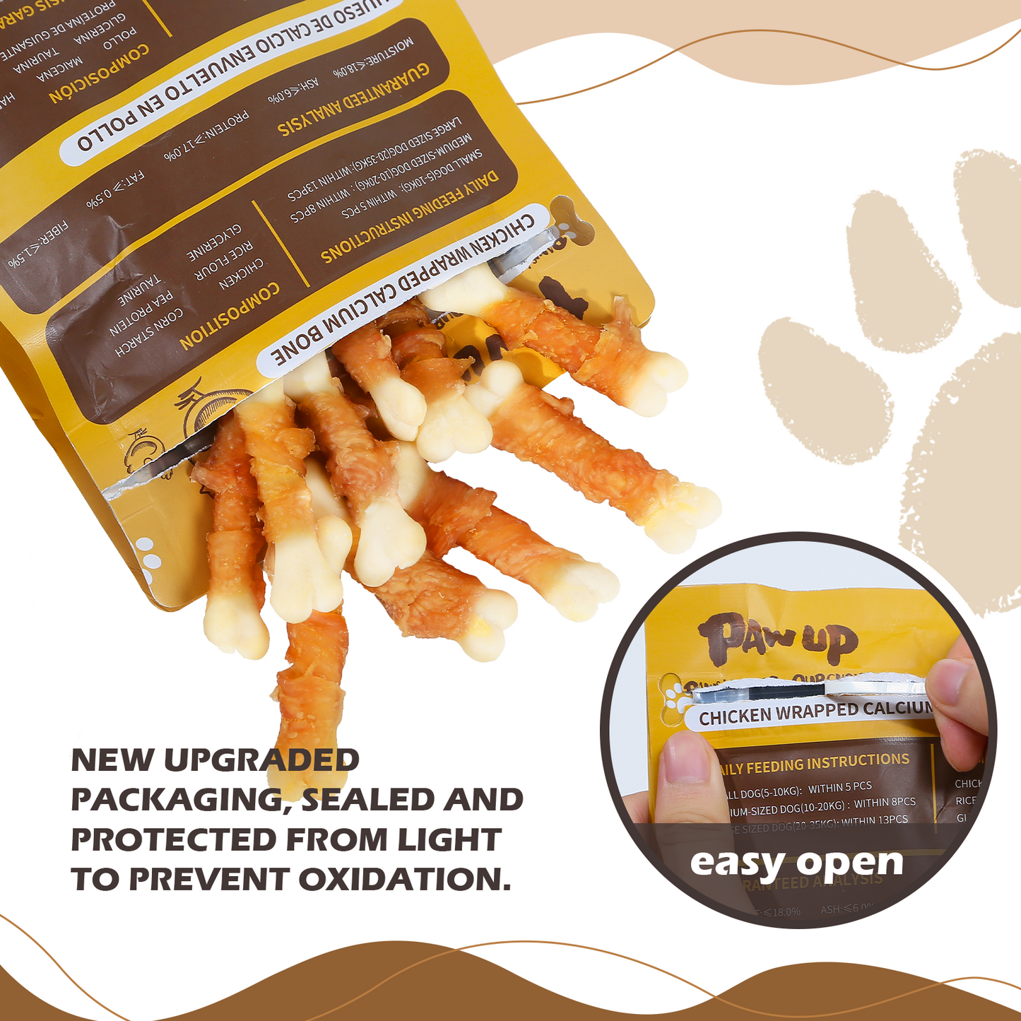 PAWUP Chicken Wrapped Calcium Bone, Rawhide Free Dog Chews, Training Treats for Dogs, 10.4oz