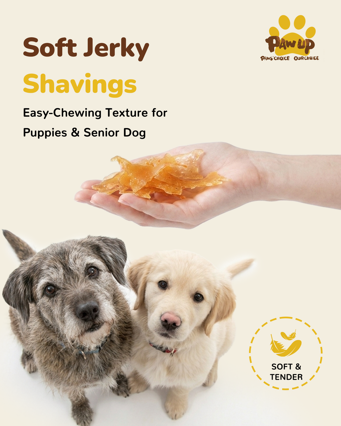 PAWUP Soft Dog Treats, Chicken & Shrimp Jerky Shavings, Easy to Chew Dog Food Topper & Meal Mixer for Small & Senior Dogs, Grain Free, Taurine Added, 6.6 oz