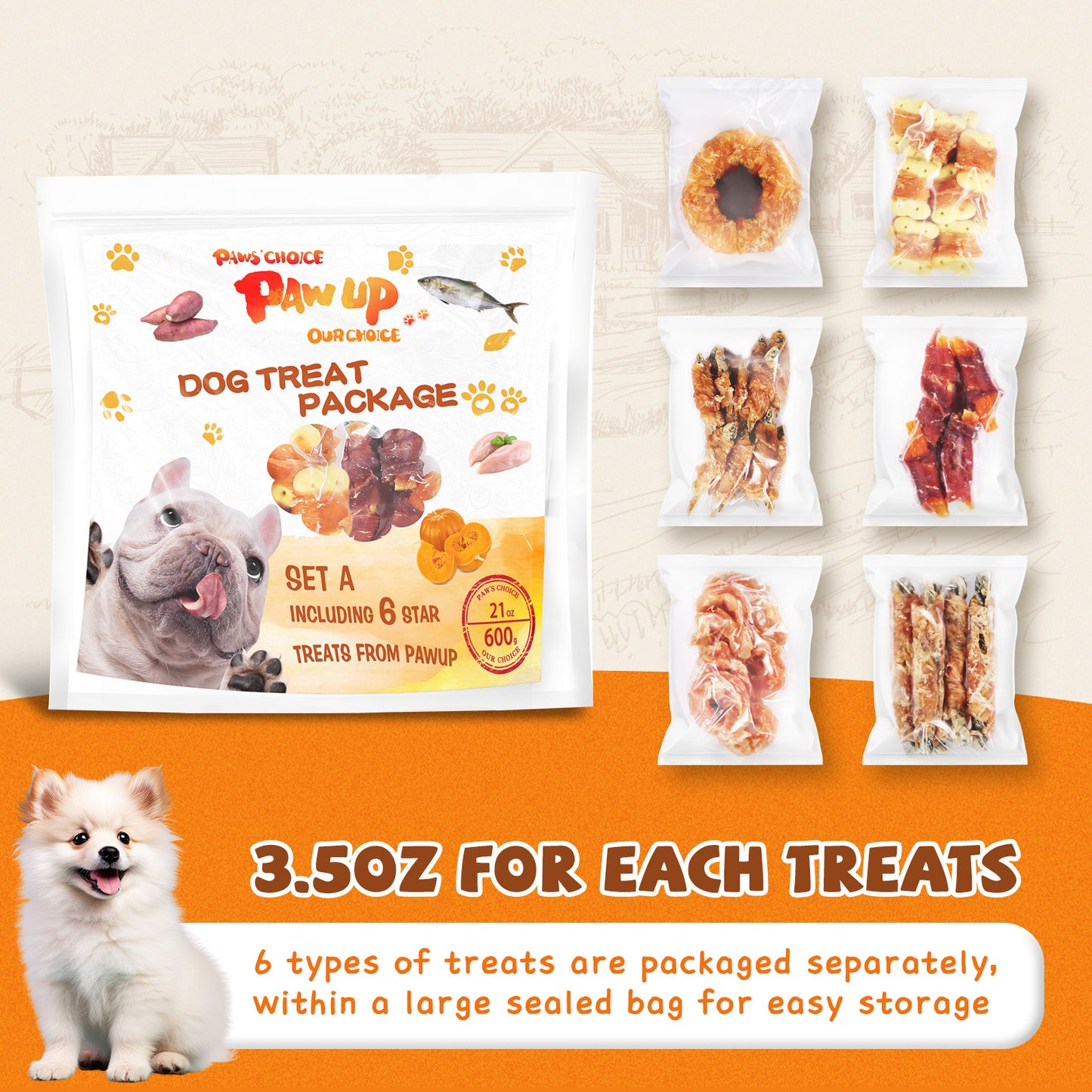 PAWUP Dog Treats Variety Package, Set of 6 Kinds of Treats,21oz