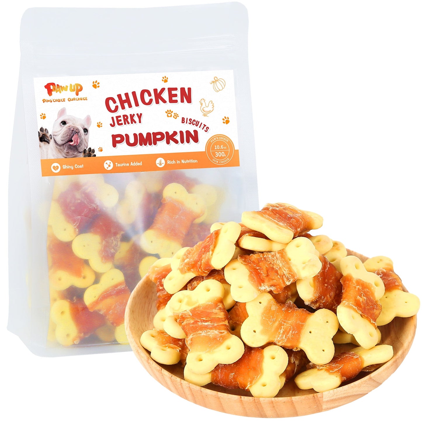 PAWUP Dog Treats Chicken Wrapped Pumpkin Biscuits, Grain and Gluten Free, w/Taurine Low Fat Healthy Chewy Training Treats, 10.6oz