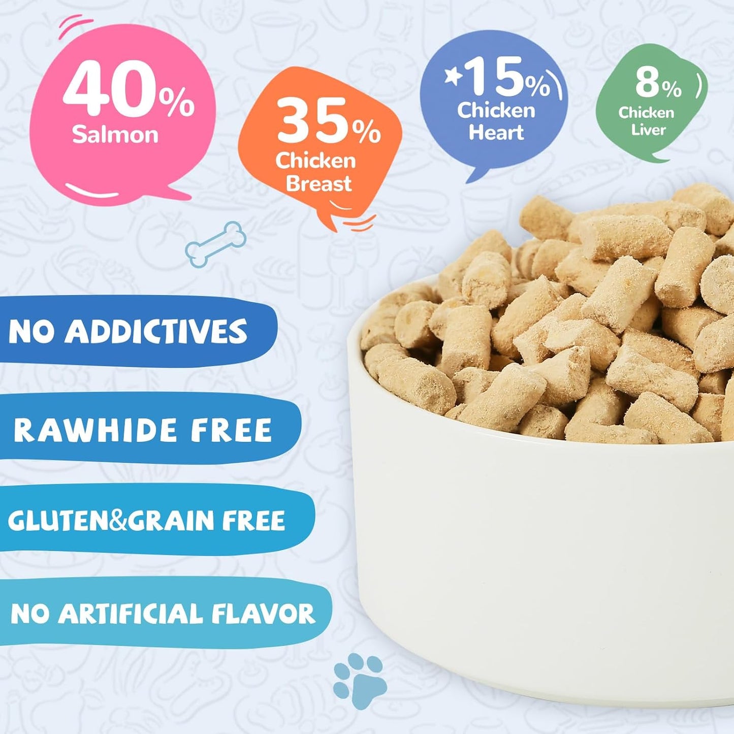 PAWUP Freeze Dried Chicken & Salmon Recipe Pet Treats, High Protein Freeze-Dried Pet Food for Dogs, Cats, Fresh Ingredient, 5.3oz, Rawhide Free, Gluten&Grain Free