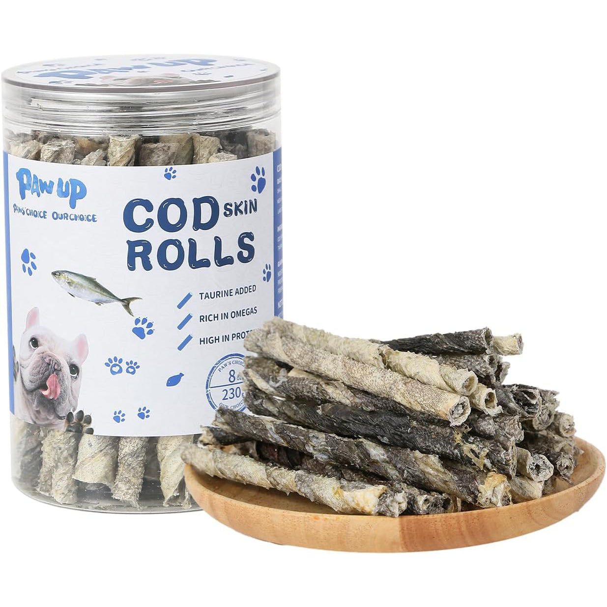 Cod Skin Rolls Dog Treats Natural High Omega 3 Dog Snacks, Single Ingredient Cod Skin Chews for Small Dogs w/Taurine, 8 oz