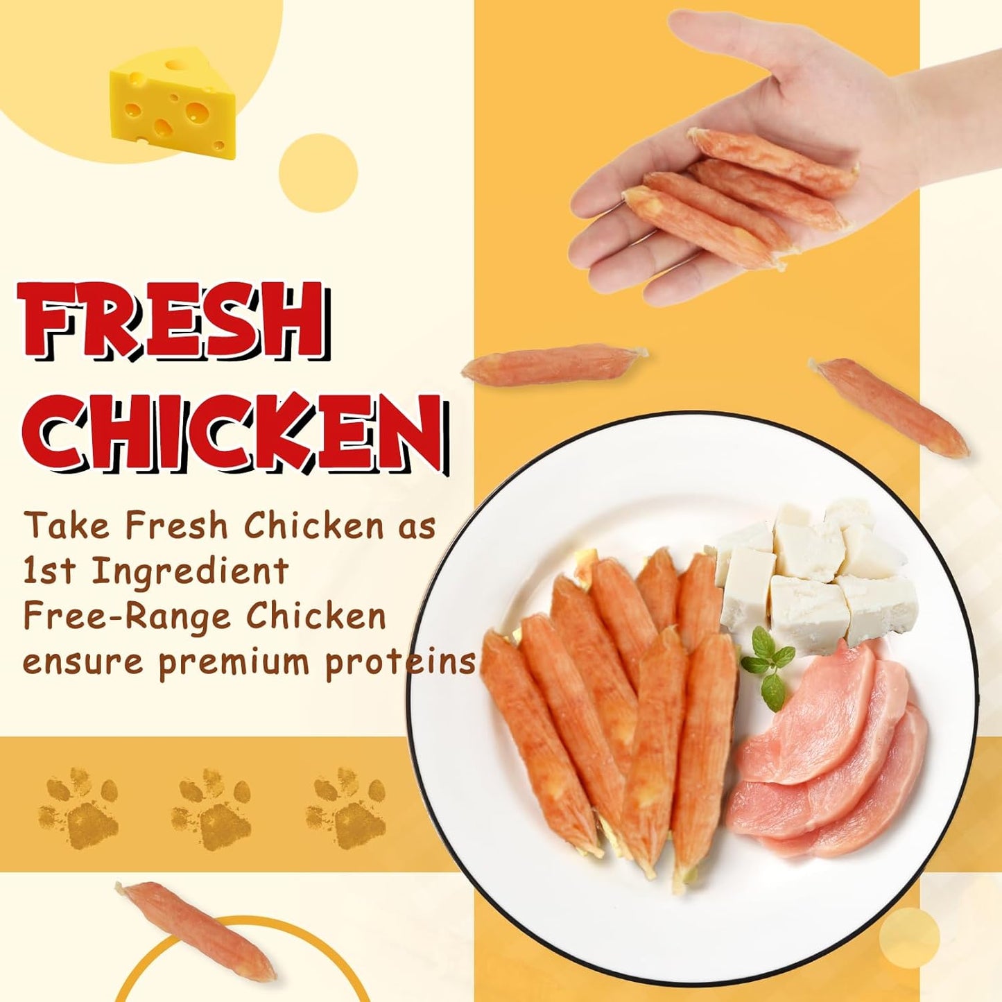 PAWUP Dog Treats Chicken Cheese Sausage for Dogs, Fresh Chicken, 12.5oz/355g, 1% Taurine Addded, Rawhide Free, Traning&Rewards Dog Snacks