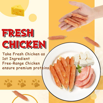 PAWUP Dog Treats Chicken Cheese Sausage for Dogs, Fresh Chicken, 12.5oz/355g, 1% Taurine Addded, Rawhide Free, Traning&Rewards Dog Snacks