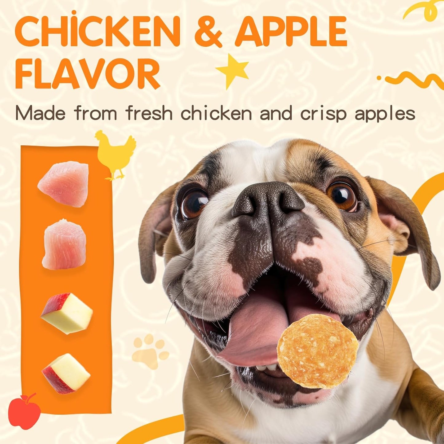 Chicken Chips Dog Treats, Crunchy Chicken Apple Flavor Jerky for Dogs, High Protein Healthy Snacks for Small Medium Large Dogs, 8.8 oz