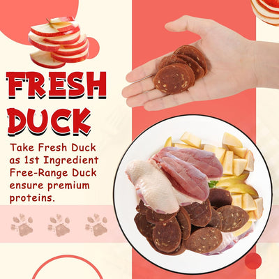 Dog Treats Duck Apple Sausage Bites, 1% Taurine Added, 12.5 oz, High Protein Low Fat Chewy Healthy Snacks for Small, Medium & Large Dogs