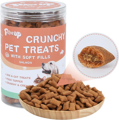 Dog Treats Crunchy and Creamy Treats for Dog and Cat, Salmon Flavor Topper, Taurine Added, 12.5 Ounce