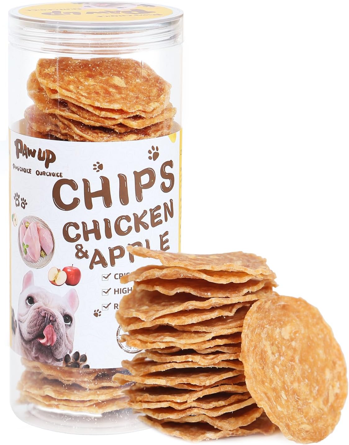 Chicken Chips Dog Treats, Crunchy Chicken Apple Flavor Jerky for Dogs, High Protein Healthy Snacks for Small Medium Large Dogs, 8.8 oz