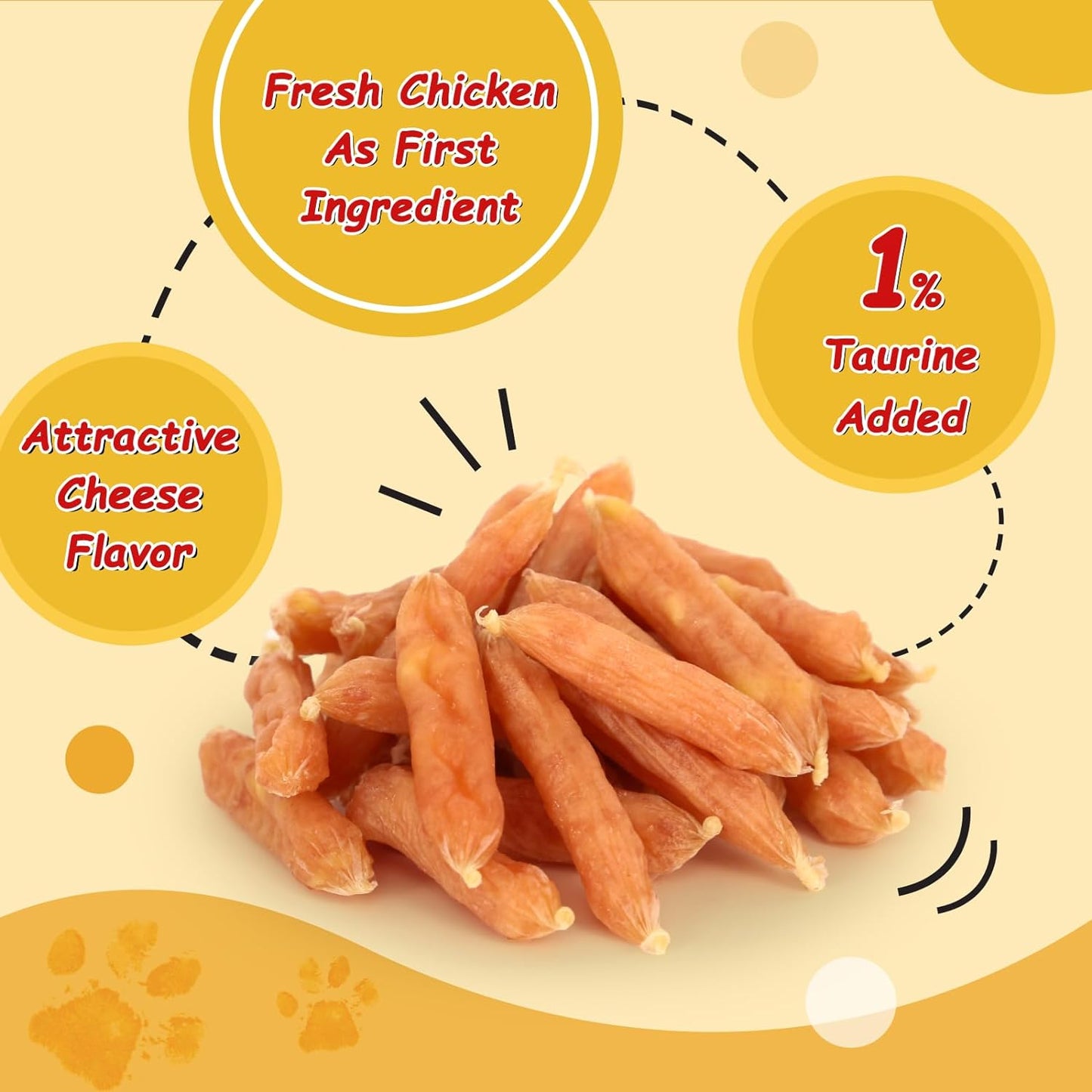 PAWUP Dog Treats Chicken Cheese Sausage for Dogs, Fresh Chicken, 12.5oz/355g, 1% Taurine Addded, Rawhide Free, Traning&Rewards Dog Snacks