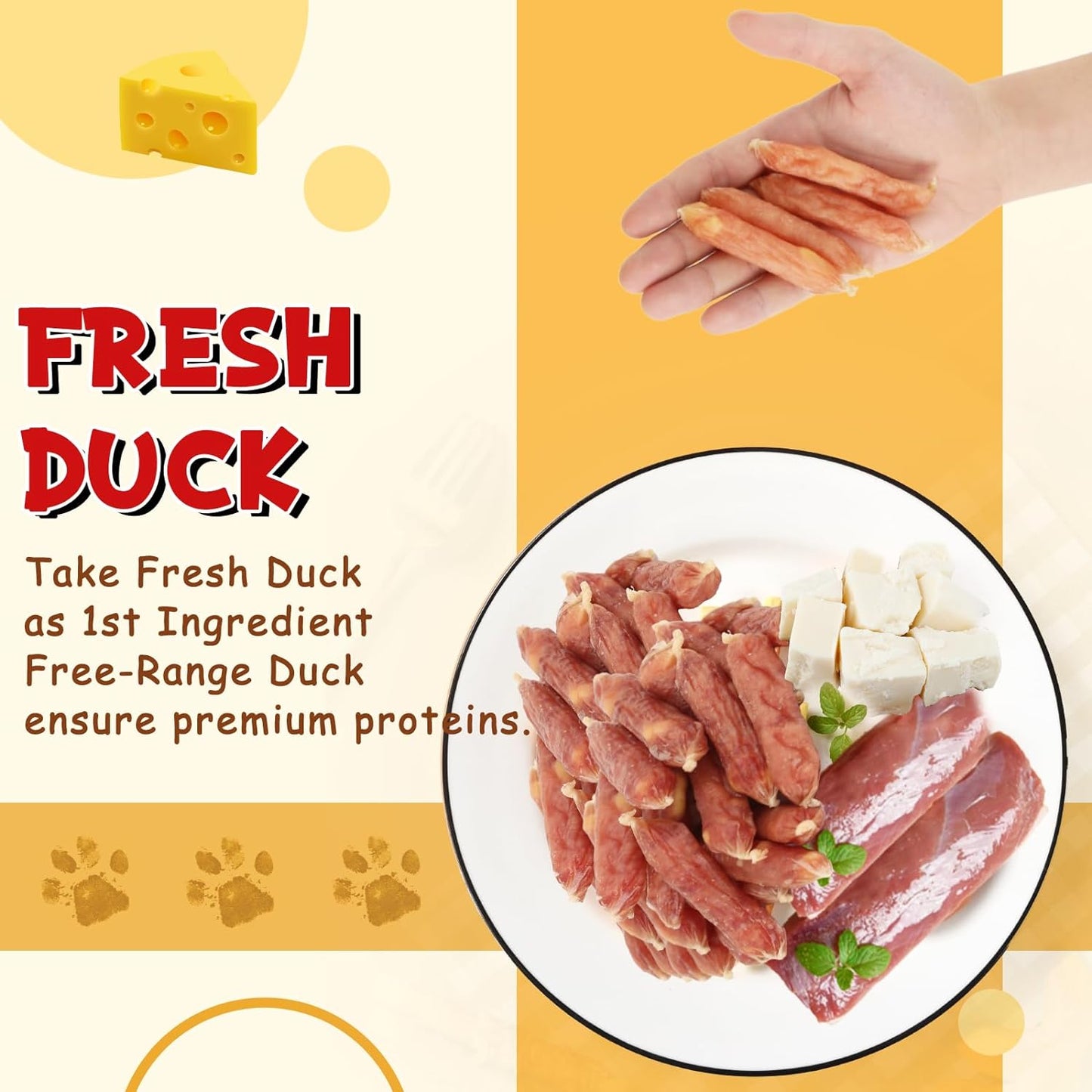 PAWUP Dog Treats Duck Cheese Sausage for Dogs, Fresh Duck, 12.5oz/355g, 1% Taurine Addded, Rawhide Free, Traning&Rewards Dog Snacks