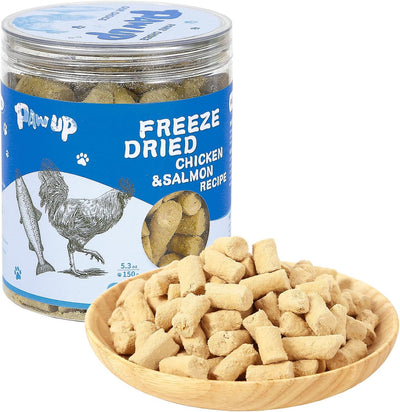PAWUP Freeze Dried Chicken & Salmon Recipe Pet Treats, High Protein Freeze-Dried Pet Food for Dogs, Cats, Fresh Ingredient, 5.3oz, Rawhide Free, Gluten&Grain Free