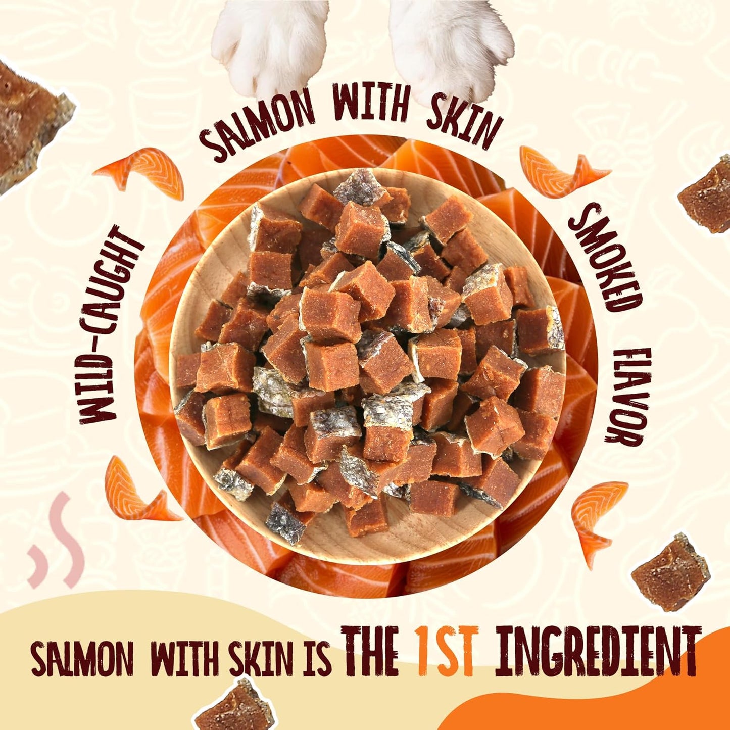 Salmon Cubes Dog Treats Smoked Flavor Salmon Bites Dog Snacks with Taurine, Rich in Omega-3, 12oz