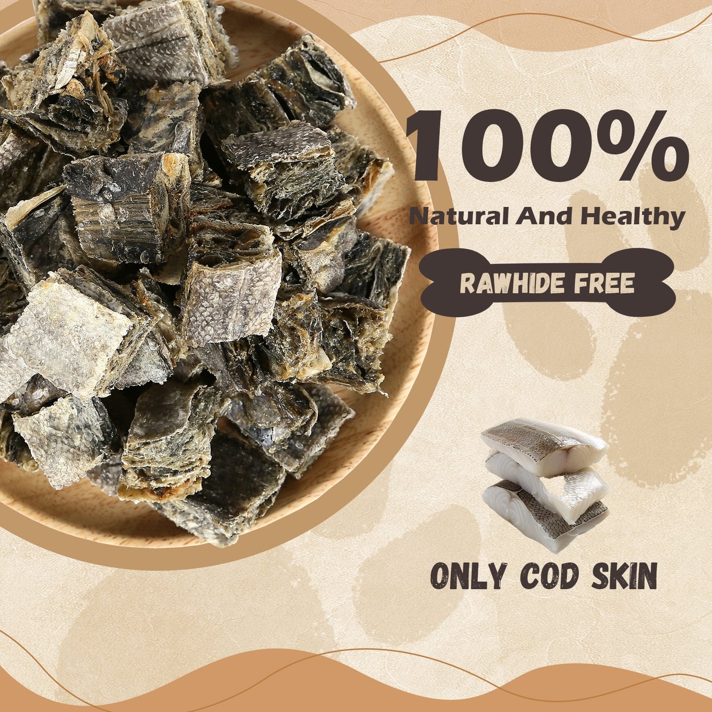 PAWUP Cod Skin Cubes Dog Treat, Fish Skins Bites, One-Ingredient Chew for Small Medium Large Dogs, Rich in Omega3 Grain Free, 5.2 oz