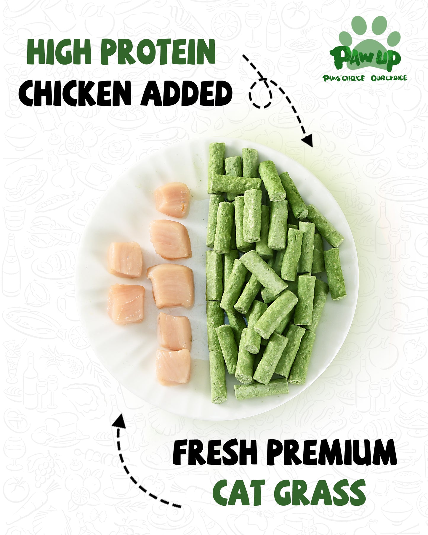 Freeze Dried Chicken Cat Treats, Cat Grass Added,Hairball Care & Digestive Support, 3.8oz - Pawup