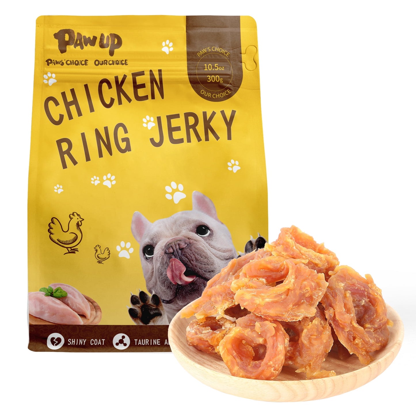 PAWUP Chicken Jerky Rings Dog Treats, High Protein Chewy Snacks for Small Medium Large Dogs, Taurine Added, 10.6oz