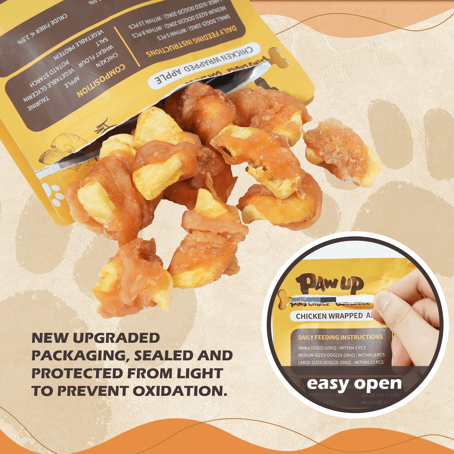 PAWUP Chicken & Apple Dog Treats, Chewy Dog Snack for Balanced Nutrition, Gluten & Grain Free Fruit Wraps for Dogs, 10.6 oz