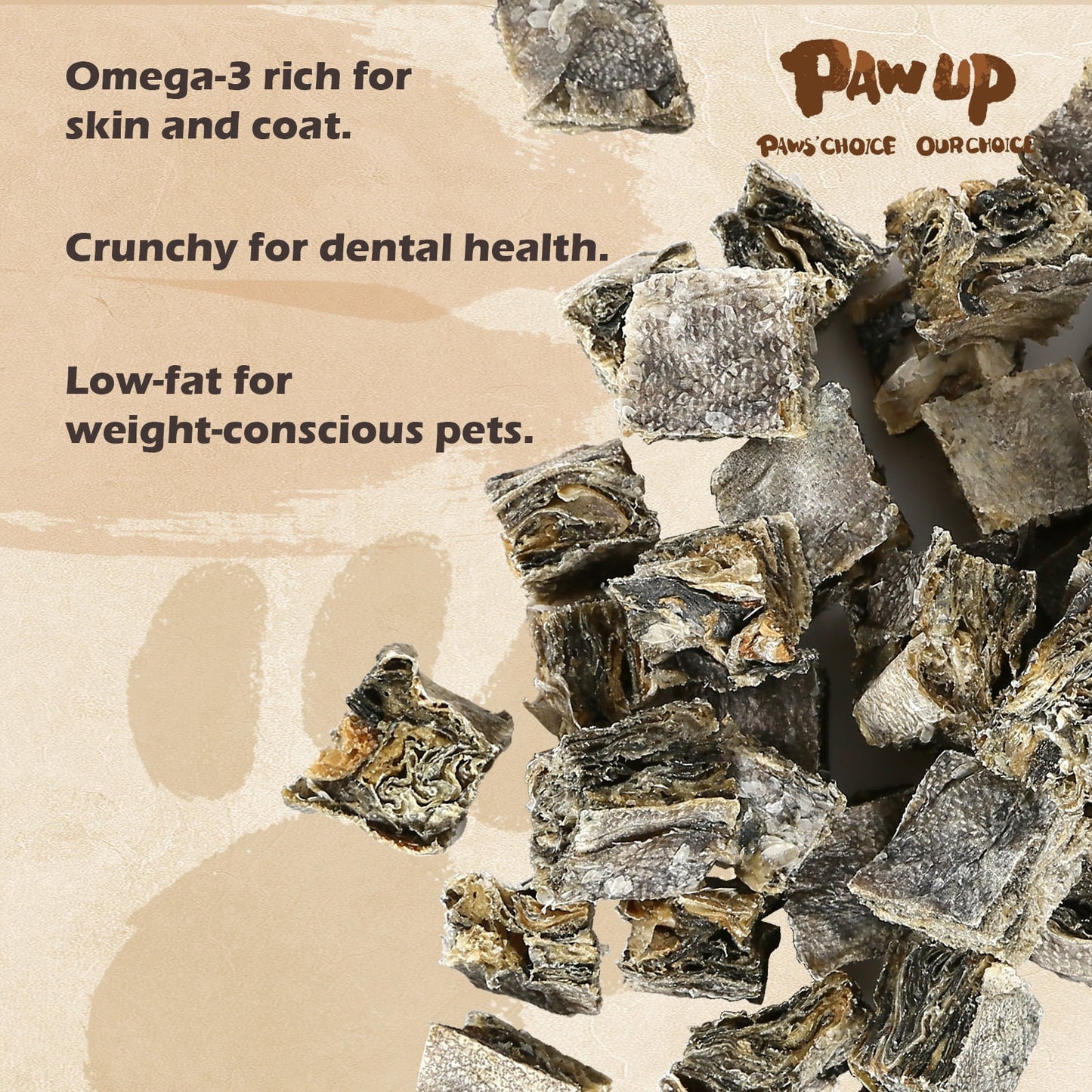 PAWUP Cod Skin Cubes Dog Treat, Fish Skins Bites, One-Ingredient Chew for Small Medium Large Dogs, Rich in Omega3 Grain Free, 5.2 oz