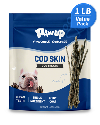 PAWUP Cod Skin Strips Dog Treats, Natural Fish Skin Chews, Omega-3 Rich for Skin & Coat Health, Single Ingredient Dog Snacks for Small & Medium Dogs, 16 oz - Pawup