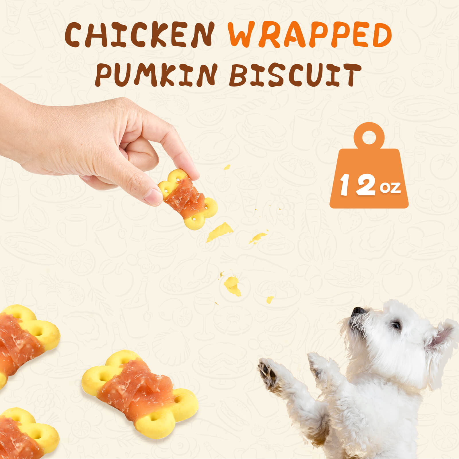 PAWUP Dog Treats Chicken Wrapped Pumpkin Biscuits, 12.5 oz