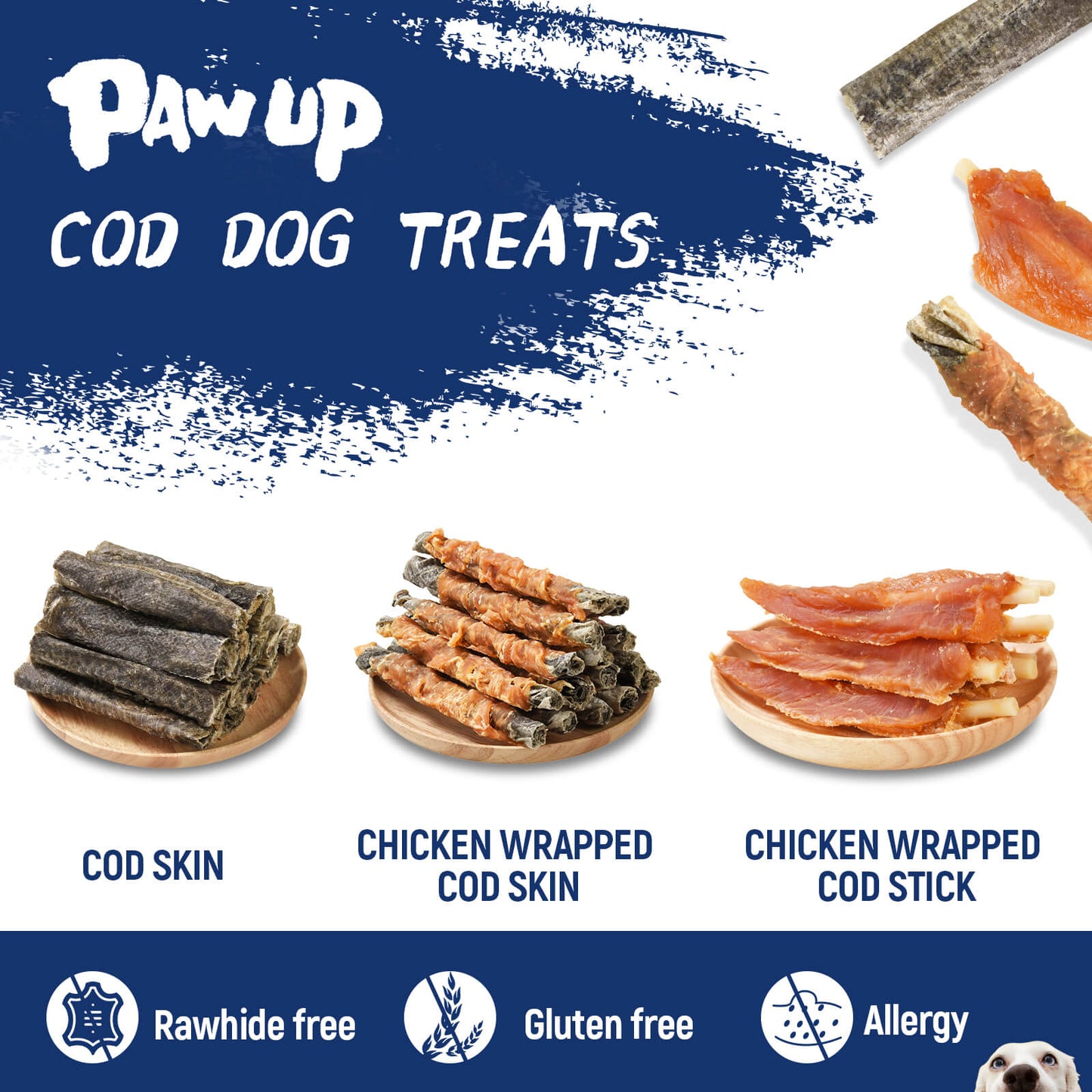 PAWUP Cod Dog Treat, Chicken Wrapped Cod Skin Chew Fish Rolls, 12.5 oz